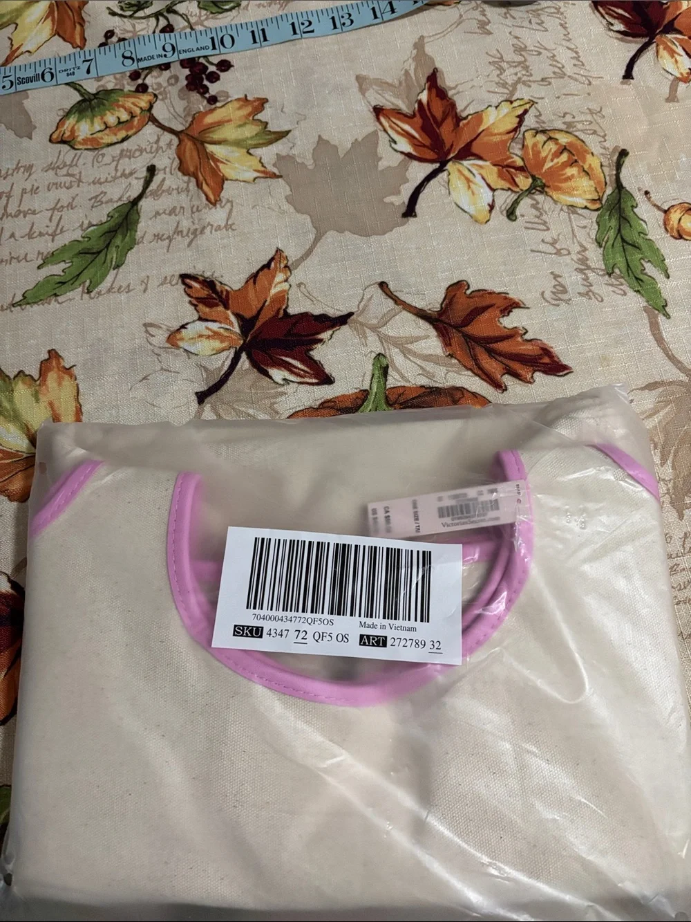 Victory Secret Cream Canvas Pouch with Pink Trim